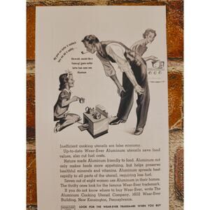 1940 Wear-Ever Aluminum Dad Daughter Playing‎ Kitchen Mom Watching Vtg Print Ad